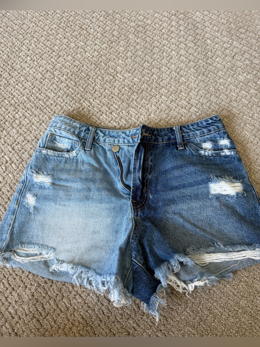 Flying Monkey Two-Tone Distressed Blue Denim Shorts